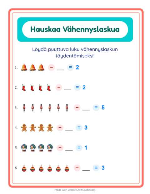 Etsi vähennettävä luku – Joulu