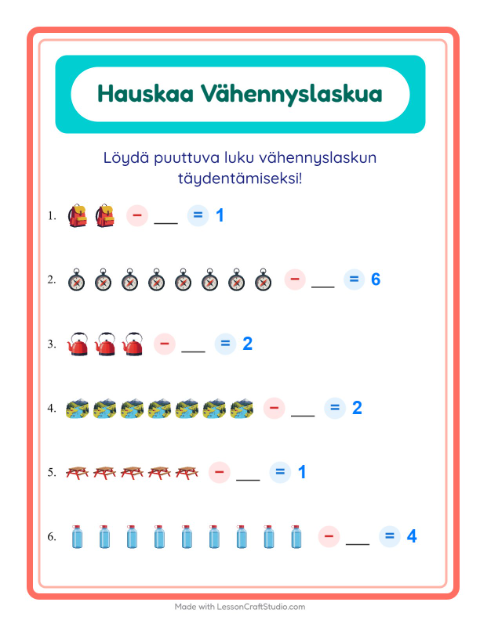 Etsi vähennettävä luku – Leirielämä