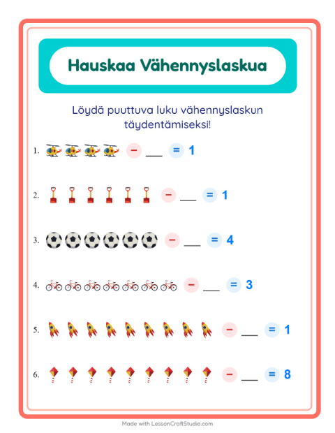Etsi vähennettävä luku – Lelut