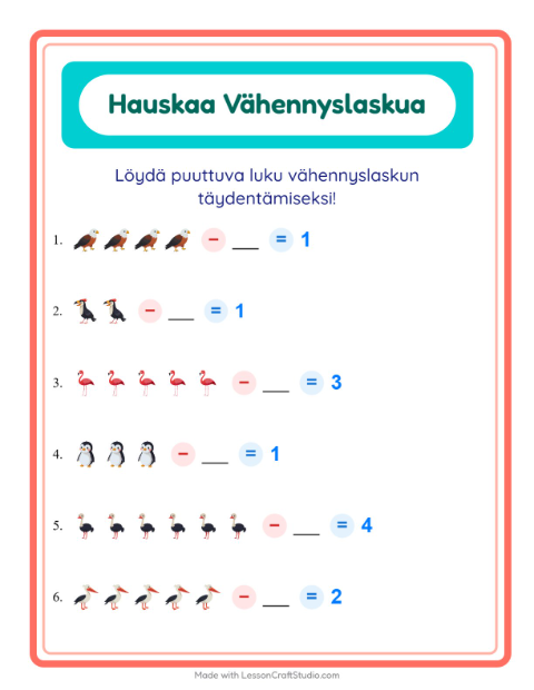 Etsi vähennettävä luku – Linnut