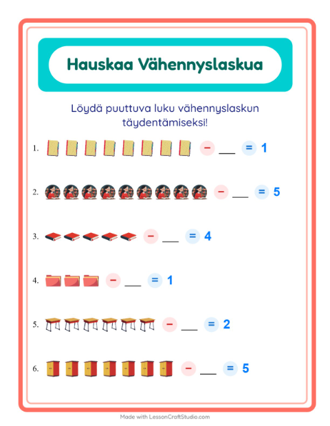 Etsi vähennettävä luku – Luokkahuone