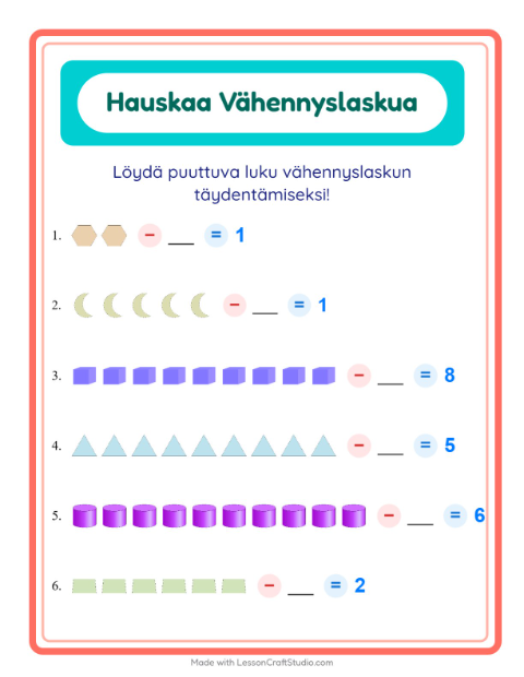Etsi vähennettävä luku – Muodot