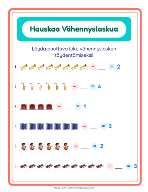 Etsi vähennettävä luku – Musiikki