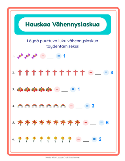 Etsi vähennettävä luku – Pääsiäinen