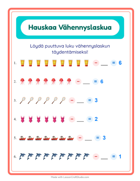 Etsi vähennettävä luku – Ranta
