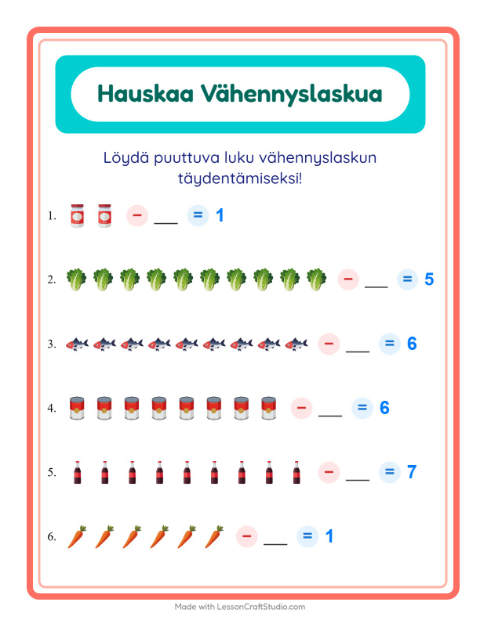Etsi vähennettävä luku – Ruokakaupassa