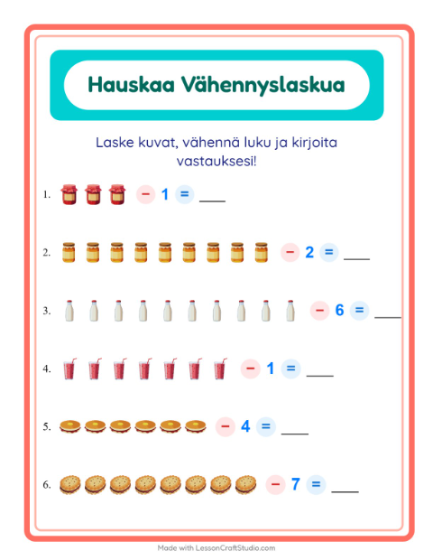 Vähennä luku kuvista – Aamiainen