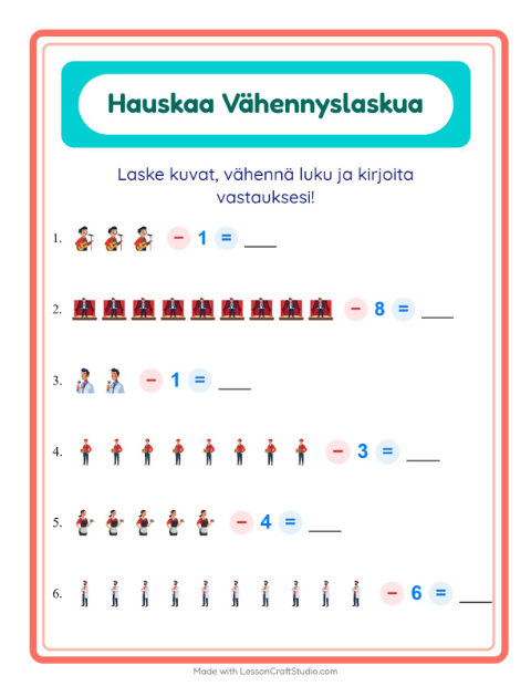 Vähennä luku kuvista – Ammatit