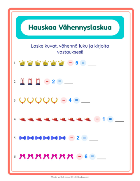 Vähennä luku kuvista – Asusteet