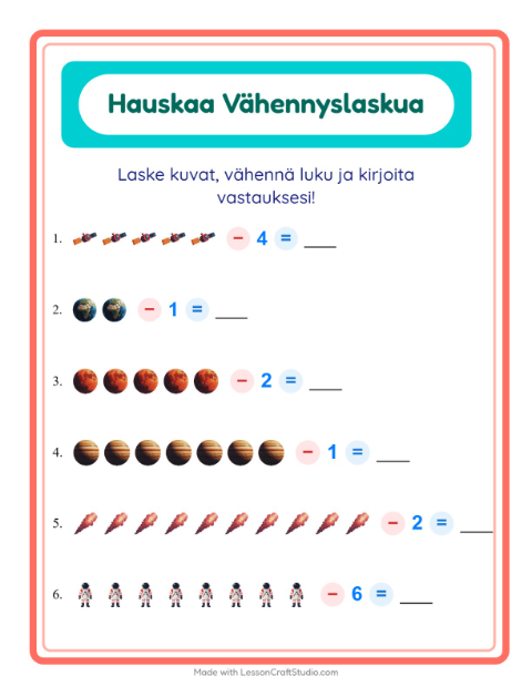 Vähennä luku kuvista – Avaruus