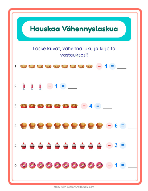 Vähennä luku kuvista – Jälkiruoat ja makeiset