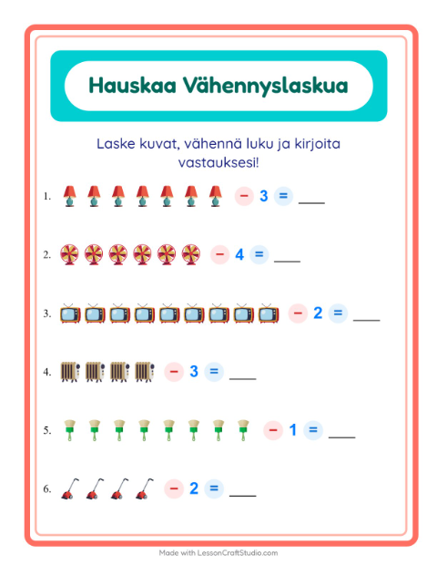 Vähennä luku kuvista – Kodin ympärillä