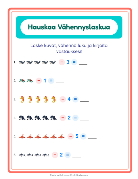 Vähennä luku kuvista – Merielämä