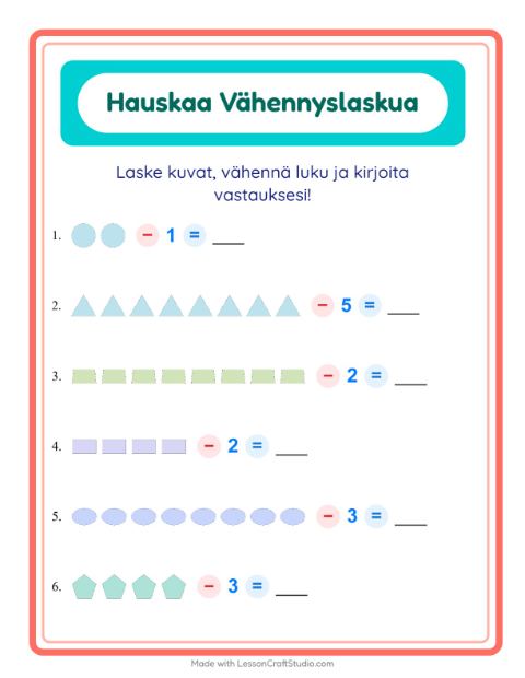 Vähennä luku kuvista – Muodot