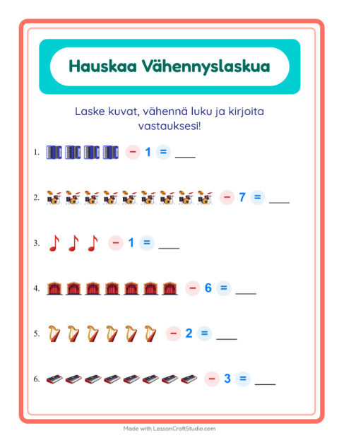 Vähennä luku kuvista – Musiikki