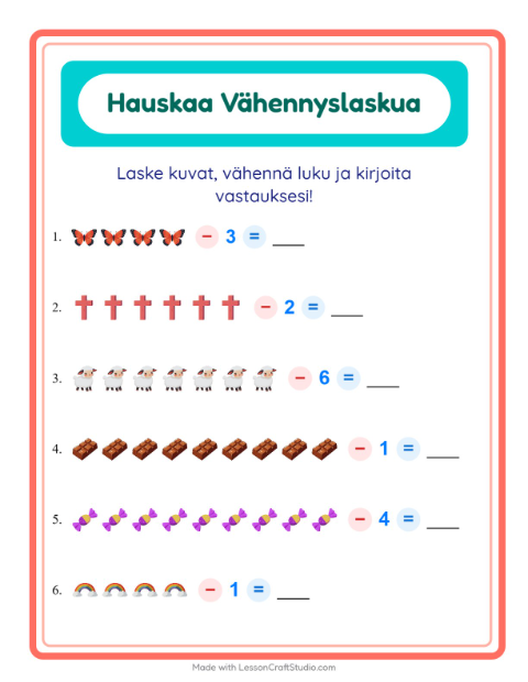 Vähennä luku kuvista – Pääsiäinen