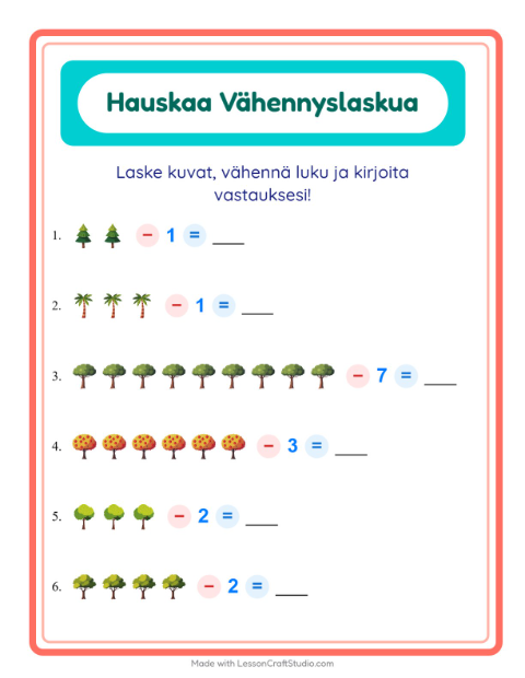 Vähennä luku kuvista – Puut