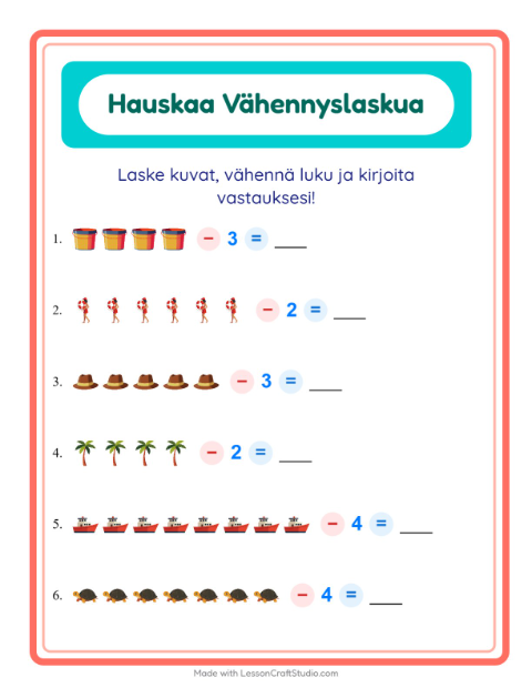 Vähennä luku kuvista – Ranta