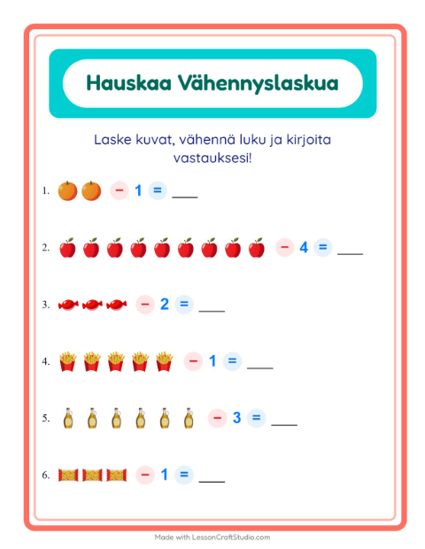 Vähennä luku kuvista – Ruokakaupassa