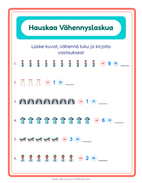 Vähennä luku kuvista – Sairaala