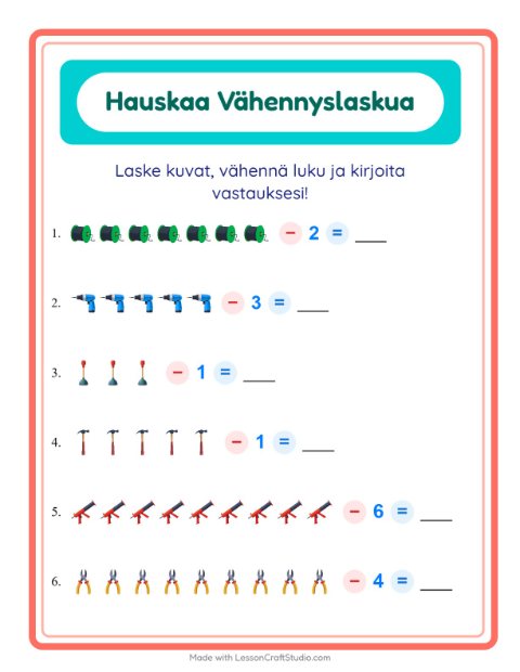 Vähennä luku kuvista – Työkalut
