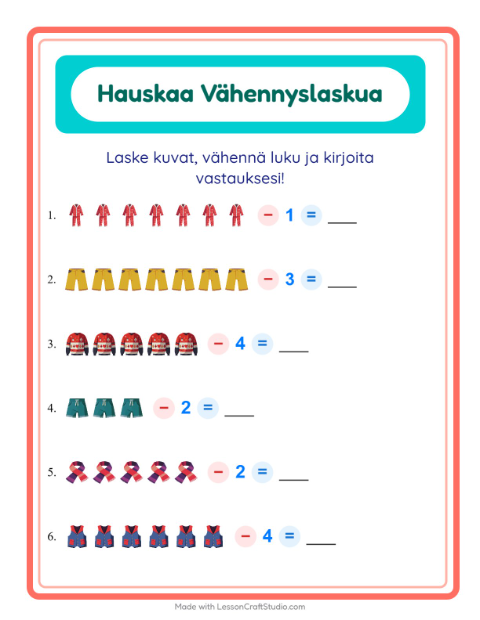 Vähennä luku kuvista – Vaatteet