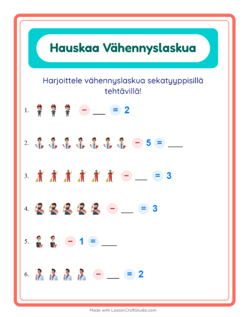 Vähennyslaskua sekaisin – Ammatit