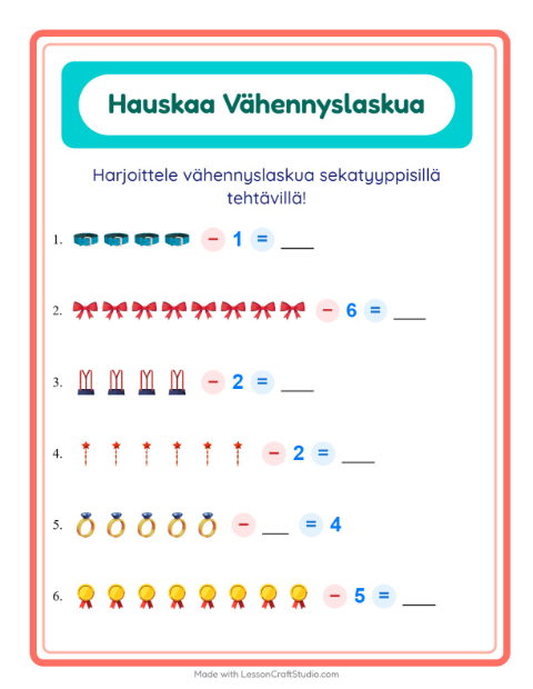 Vähennyslaskua sekaisin – Asusteet
