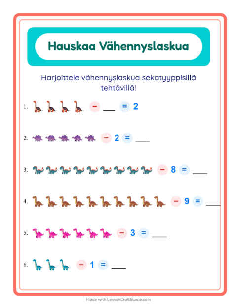 Vähennyslaskua sekaisin – Dinosaurukset