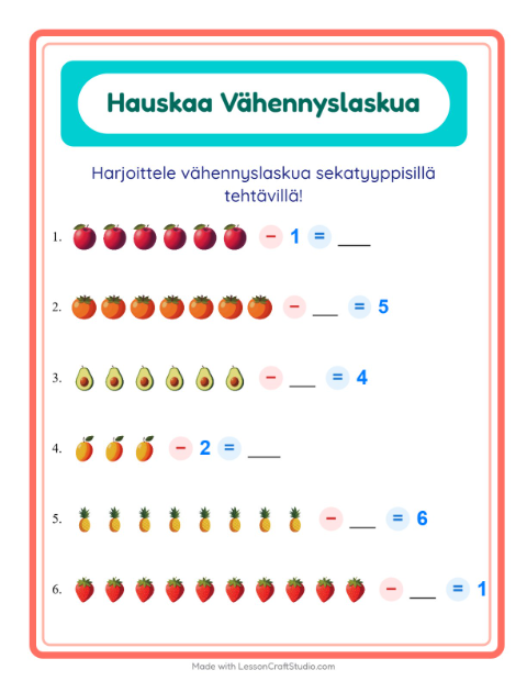Vähennyslaskua sekaisin – Hedelmät