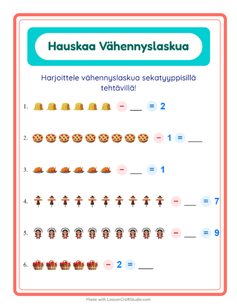 Vähennyslaskua sekaisin – Kiitospäivä