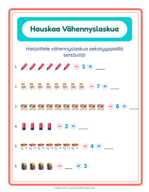 Esikatselu: Vähennyslaskua sekaisin: Luokkahuone – 1. luokan oppilaille