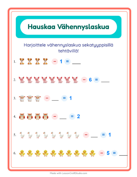 Vähennyslaskua sekaisin – Maatilan eläimet