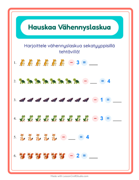 Vähennyslaskua sekaisin – Metsän eläimet