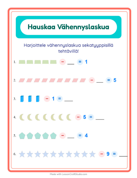 Vähennyslaskua sekaisin – Muodot