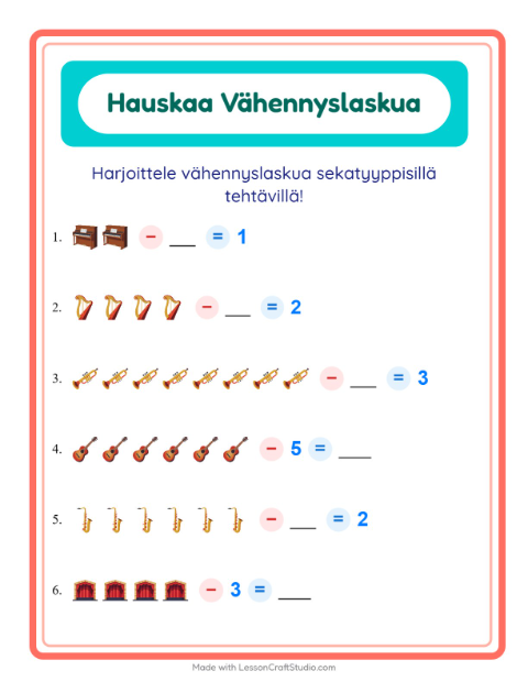 Esikatselu: Vähennyslaskua sekaisin: Musiikki – 1. luokan oppilaille