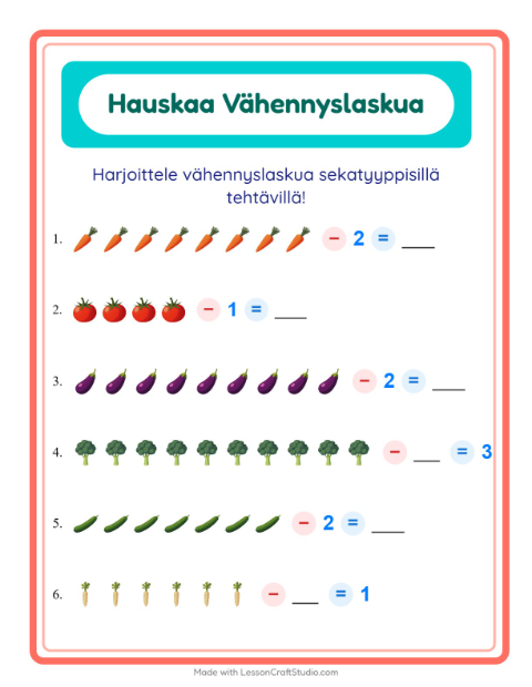 Vähennyslaskua sekaisin – Vihannekset
