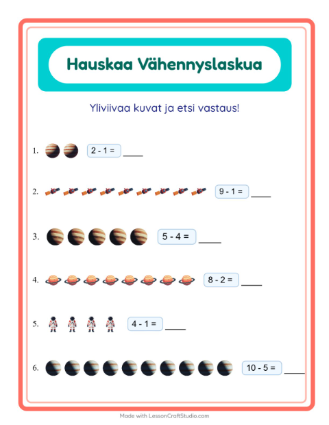 Yliviivaa ja laske – Avaruus