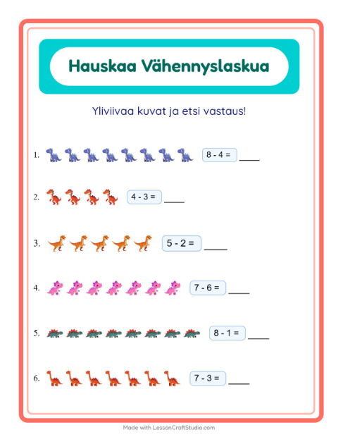 Yliviivaa ja laske – Dinosaurukset
