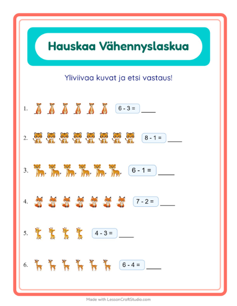 Yliviivaa ja laske – Eläintarhan eläimet