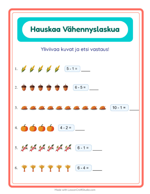 Yliviivaa ja laske – Kiitospäivä