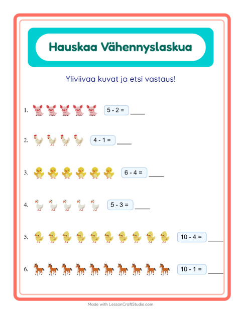 Yliviivaa ja laske – Maatilan eläimet