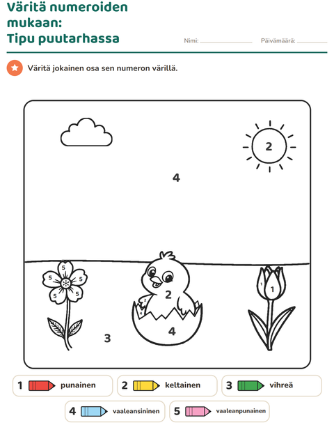 Esikatselu: Värityslaskut-tehtäväarkki, Esiopetus