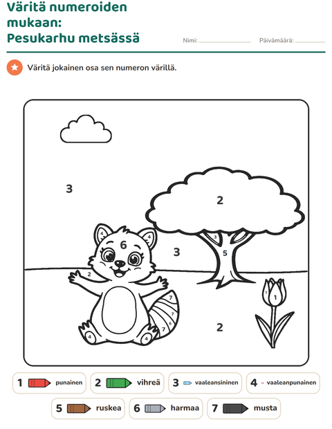 Esikatselu: Värityslaskut-tehtäväarkki, Esiopetus