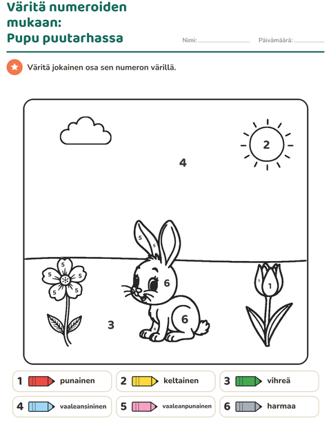 Esikatselu: Värityslaskut-tehtäväarkki, Esiopetus