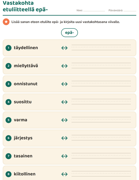 Esikatselu: Vastakohdat-tehtäväarkki, 2. luokka