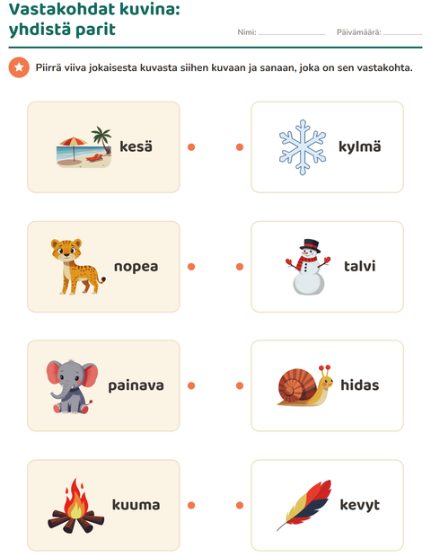 Esikatselu: Vastakohdat-tehtäväarkki, Esiopetus