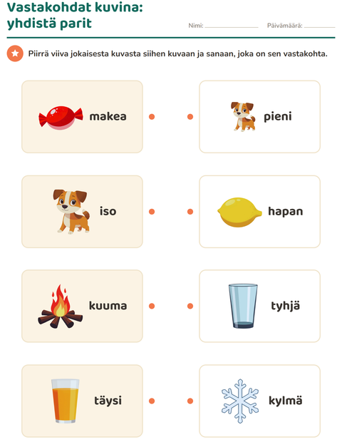 Esikatselu: Vastakohdat-tehtäväarkki, Esiopetus