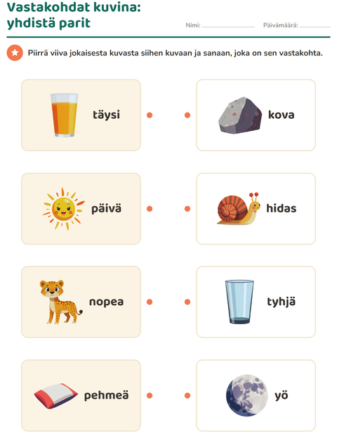 Esikatselu: Vastakohdat-tehtäväarkki, Esiopetus