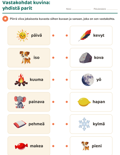 Vastakohdat kuvina: yhdistä parit viivalla